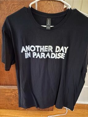 Gildan Black Tee with White "Another Day in Paradise" Graphic